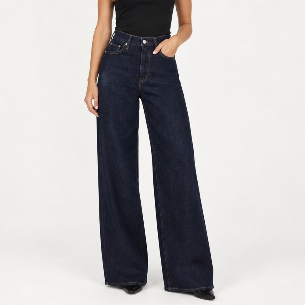 Levi's 318 Shaping Wide Leg Jeans 27 Dark Wash Stretch Denim